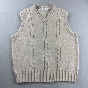 Montgomery Ward Wool Vest Mens XL Beige Cable Knit Sleeveless Grandpa Old Money
